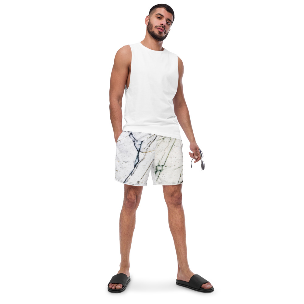 Dude Wearing Marble Print Swim Trunks