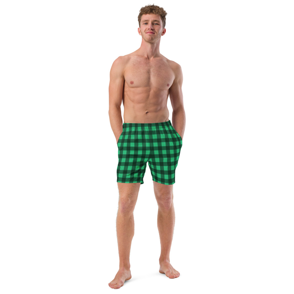 Green Checked DUDE Swim Trunks