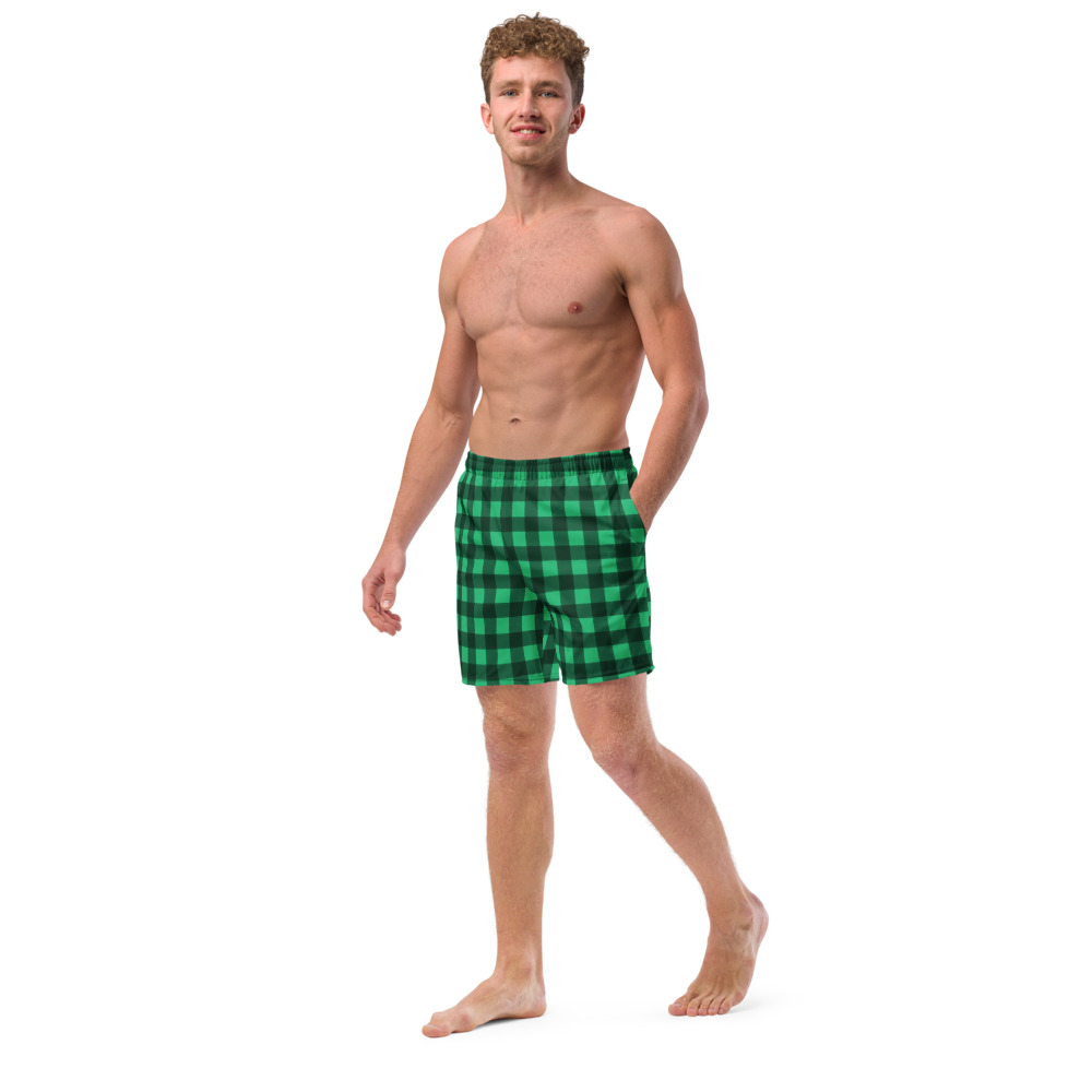 Green Checked DUDE Swim Trunks - Image 4