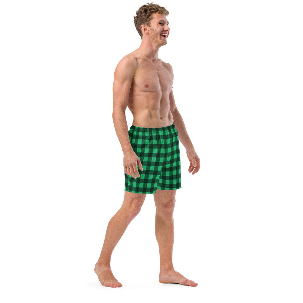Green Checked DUDE Swim Trunks - Image 3