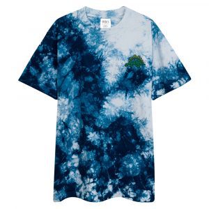 white and navy tie-dye tee